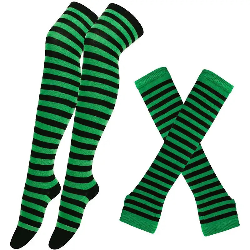 Gothic Striped Over Knee Socks & Arm Warmer Set