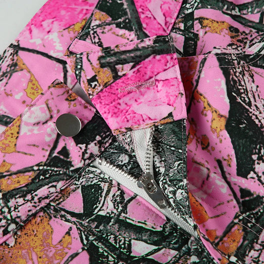 Rockmore Pink Thorn Camouflage Printed Flare Pant Casual High Street Trouser Women Y2k Clothes Autumn Aesthetic Grunge Fairycore SS69