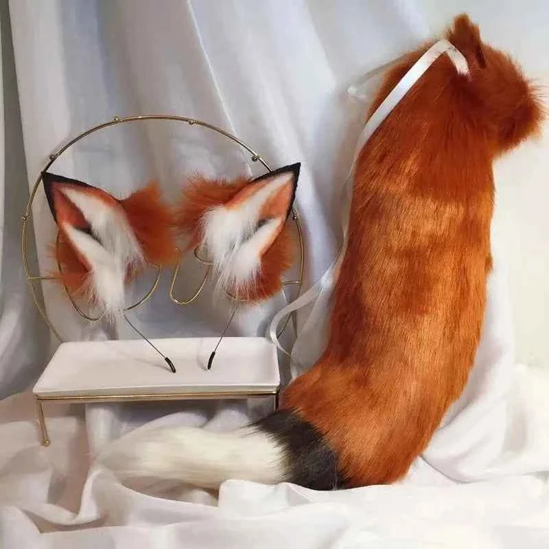 New Red Fox Ear Beast Tail Wolf King Ear Cat Ear Headband Custom COSPLAY Hand Made LOL Golden Fox Ears Anime Hair Accessories