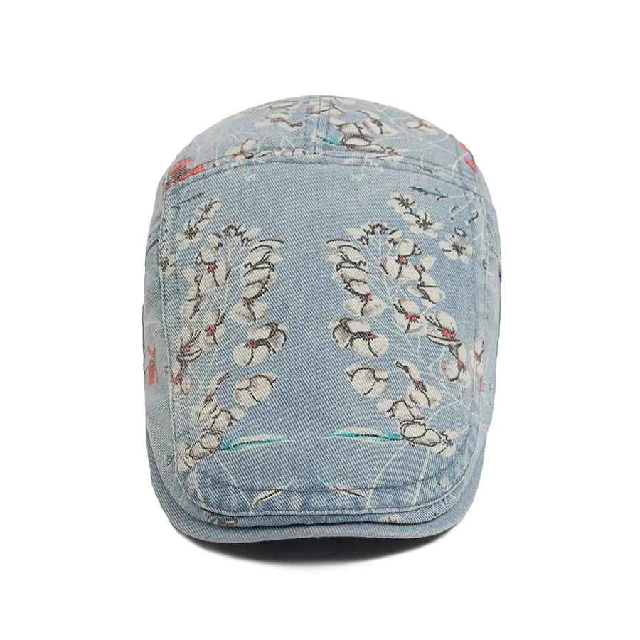 New Vintage Print Denim Beret Women Men Cotton Newsboy Cap Casual Visor Fashion Flat Hat Adjustable Berets For Spring Autumn