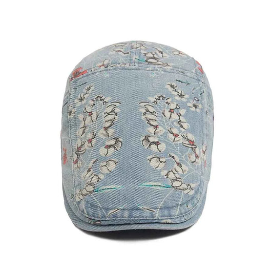 New Vintage Print Denim Beret Women Men Cotton Newsboy Cap Casual Visor Fashion Flat Hat Adjustable Berets For Spring Autumn