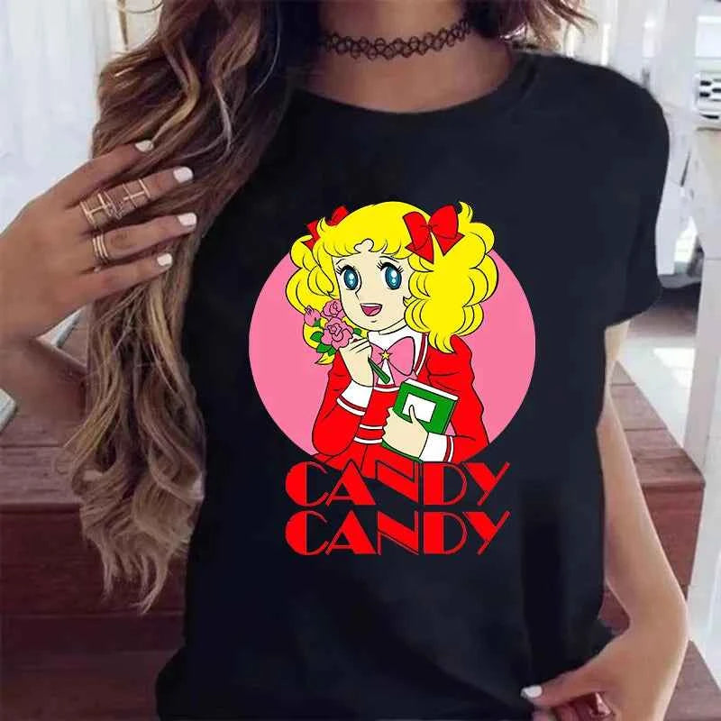 90s Kawaii Candy Candy Anime Summer Top Tshirt Femen Print T Shirt Grunge Anime Manga T Shirt Top Tees Graphic Aesthetic