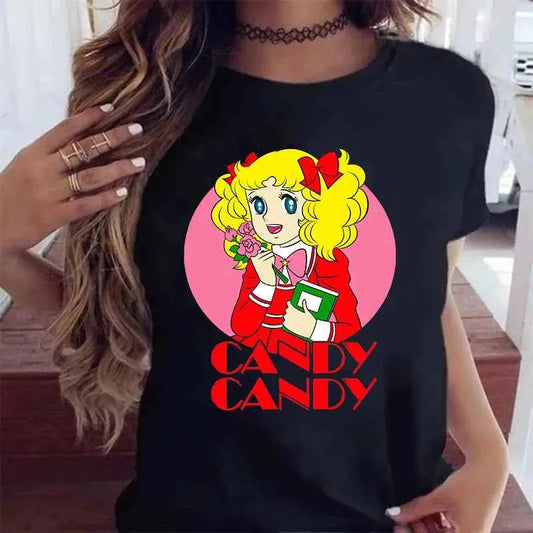90s Kawaii Candy Candy Anime Summer Top Tshirt Femen Print T Shirt Grunge Anime Manga T Shirt Top Tees Graphic Aesthetic