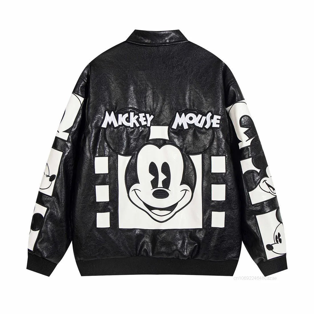 Disney American Cartoon Mickey Embroidery Leather Jacket Men Women Autumn Winter Loose Casual Jacket Fashion Trend Couples Coat SS69