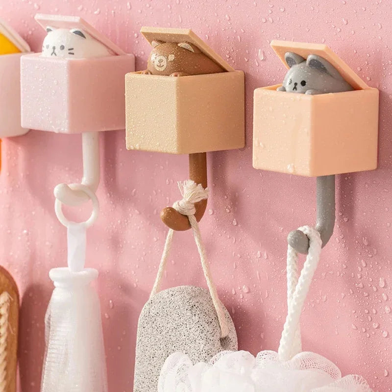 Self-Adhesive Cat Wall Hooks, Cute Animal Decorative Hanger