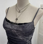 Women's Vintage Tie-dye Printed Mesh Spaghetti Strap Camisole Hot Girl Irregular Ruffled Ribbon Sleeveless Top Partyclub 1185