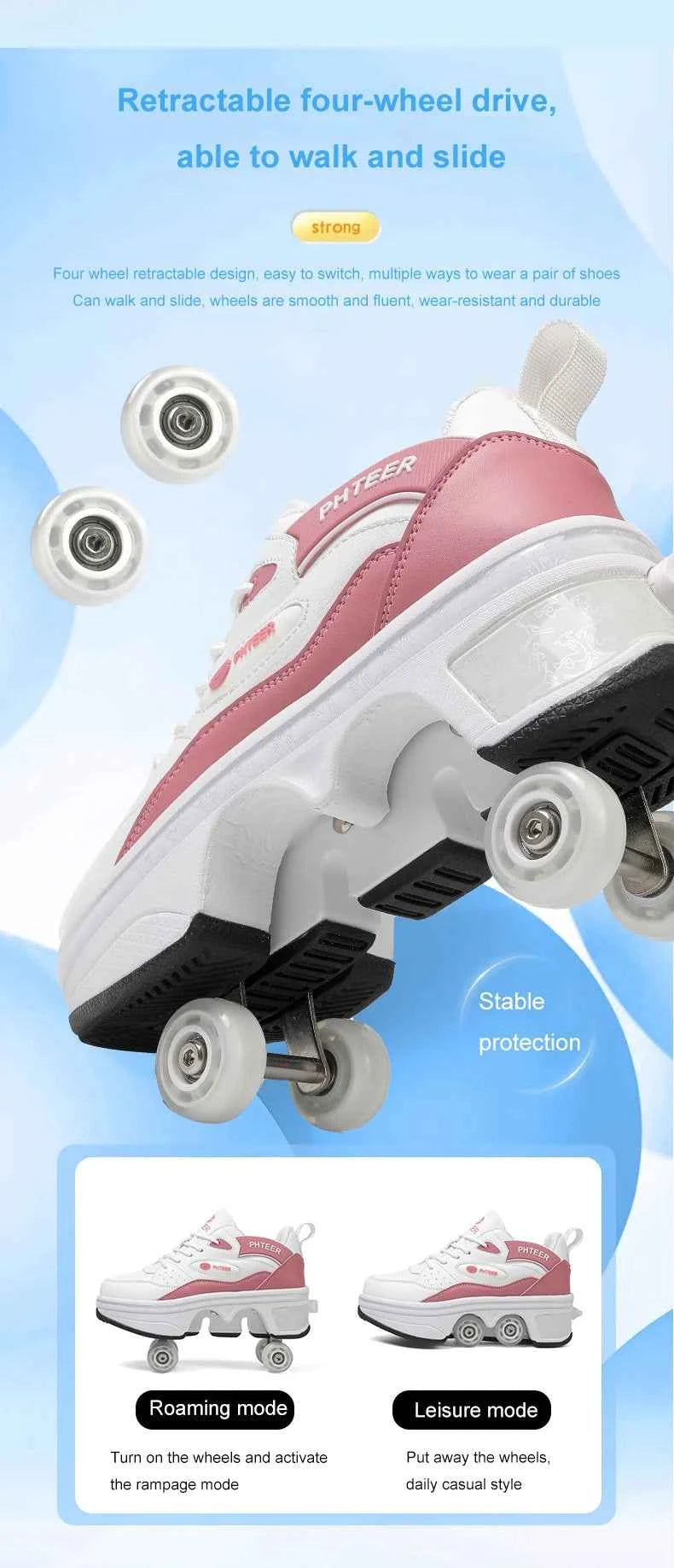 Deformation Shoes Roller Sneakers With 4 Wheels Skates Adult Kids Runaway Parkour Wheels Shoes For Women Men Youth Sport Shoes
