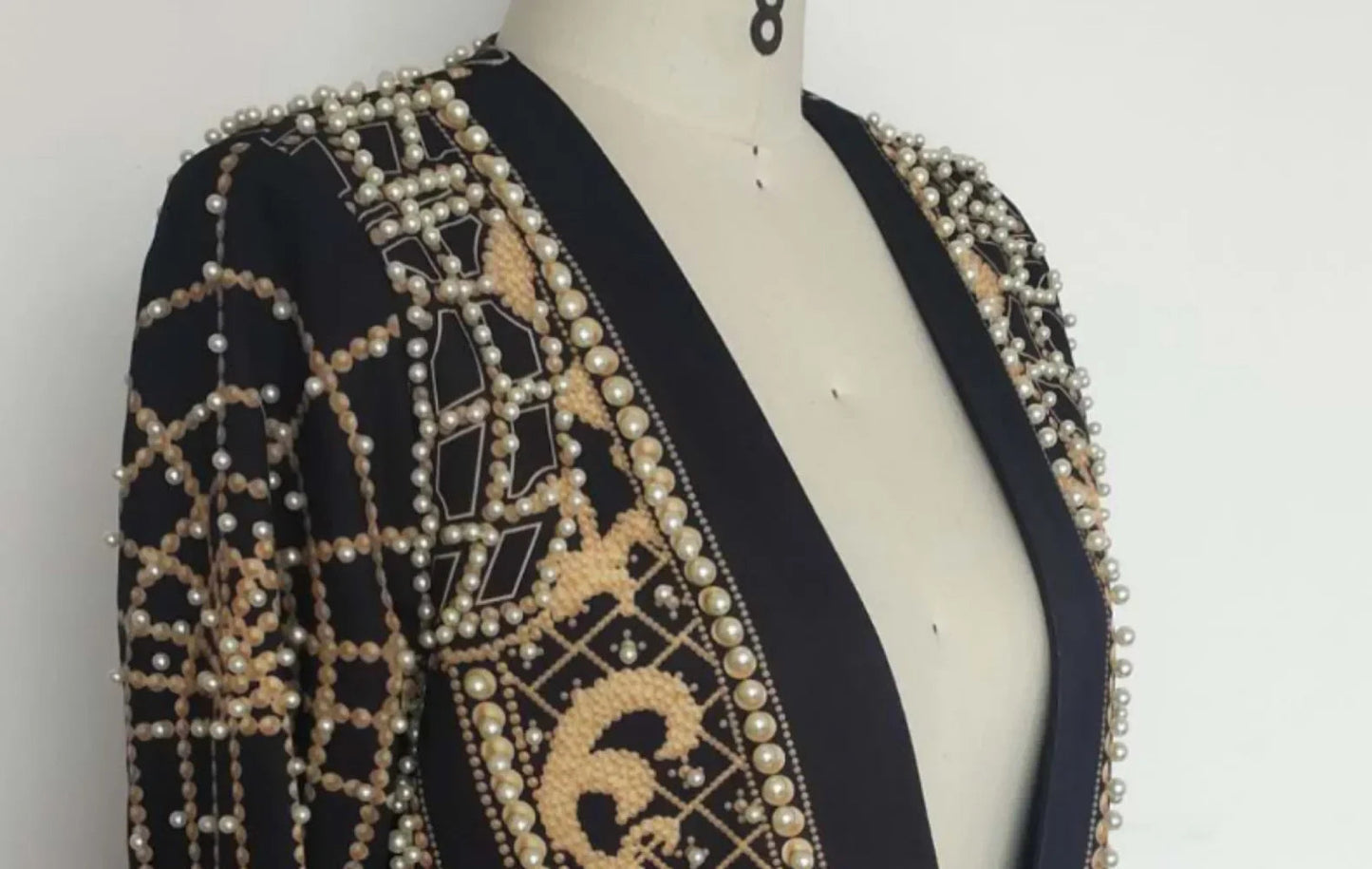 Pearl Embroidery Female Jacket, Full Sleeve Slim Jackets, V Neck, Hidden Button Print Suit, Large Size, Fall Fashion SS69