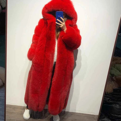 Real Fox Fur Coat for Women, Long Jacket, Warm Cloth, Natural Fur, Ladies, Winter, 22-06