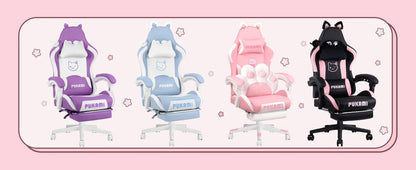 Pink Gaming Chair Cute with Cat Ears and Cat Paw Lumbar Cushion, Ergonomic Computer Chair for Girl with Footrest and Headrest SS69
