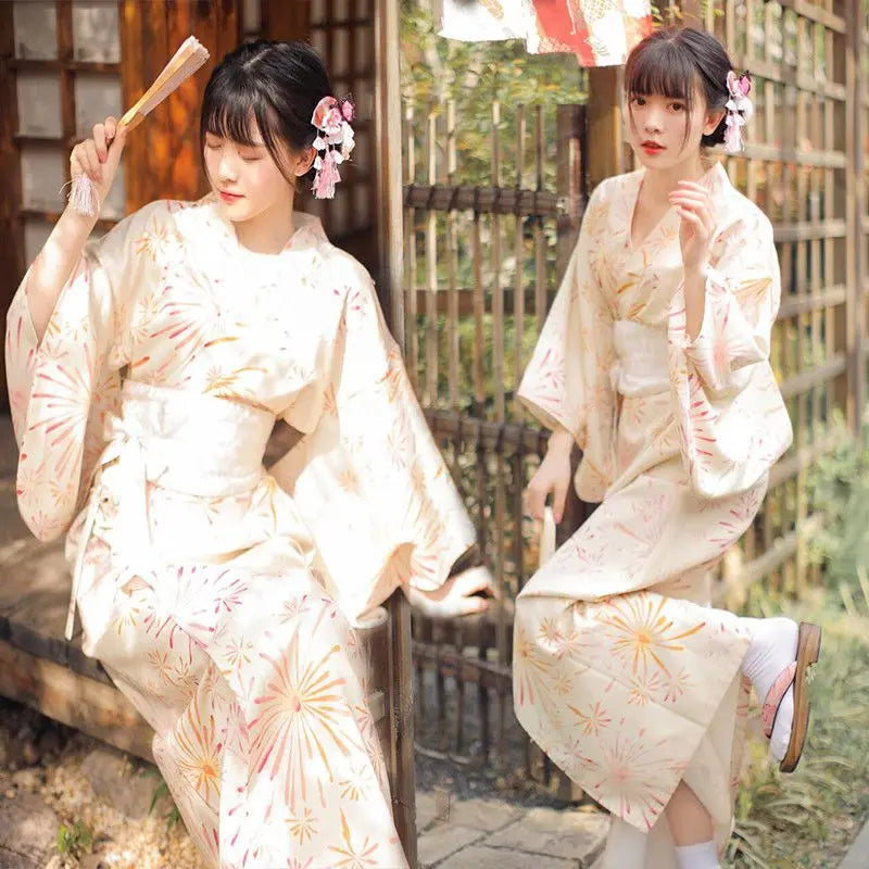 Fashion National Trends Women Sexy Kimono Yukata Dress With Obi Novelty Evening Dress Japanese Cosplay Costume Floral One Size