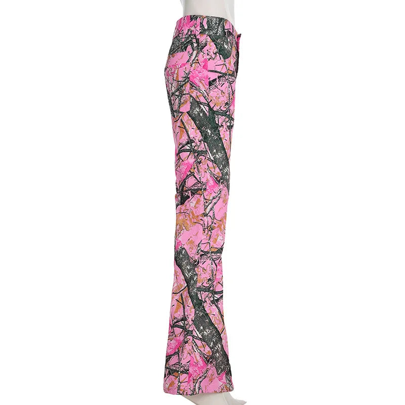 Women's new branch small camo high waisted bell bottoms Spice Girl street personality fashion casual pants SS69