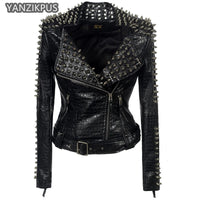 2025 Steampunk Rock Rivet Women's Leather Jacket Slim Short Streetwear Gothic Embroidery PU Leather Locomotive Coat Femme SS69