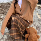 Elegant High Waist Retro Plaid Skirt Winter Autumu Classical High Waist Long Skirt Slim Fit Preppy Style A-line Half Dress Party
