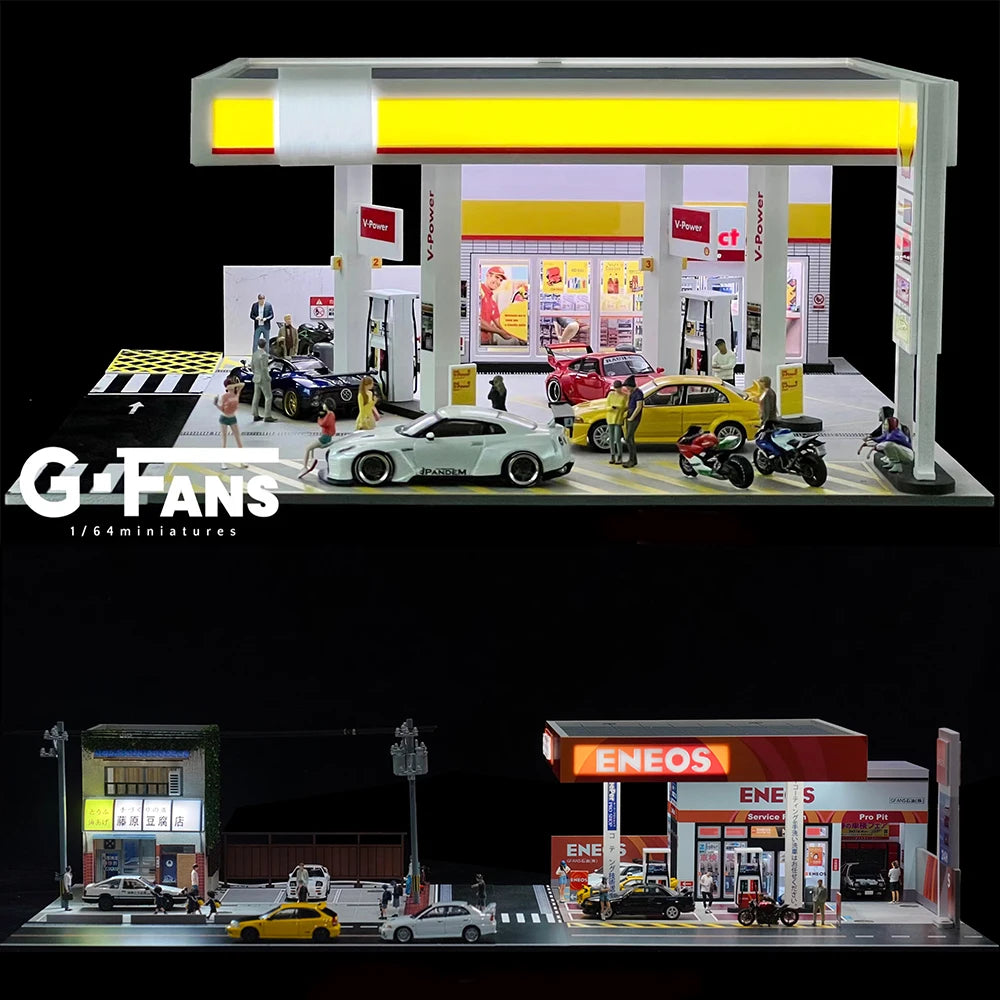 SS69 1/64 Scale Diecast Car Garage Diorama with LED Lighting and Dust Door
