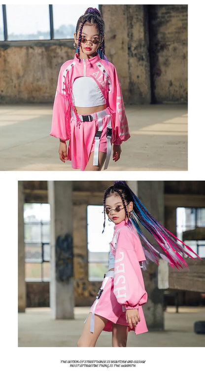 ZZL K-pop Stage Girls' Fashionable Outfit Jazz Dance Performance Suit Kids Hip-hop Fashion Costume Cool Children's Runway Wear SS69