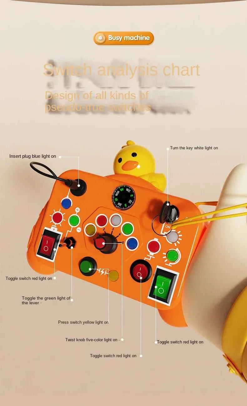 Montessori Busy Board Sensory Toys Cartoon with LED Light Switch Control Board Travel Activities Children Game for 2-4 Years Old