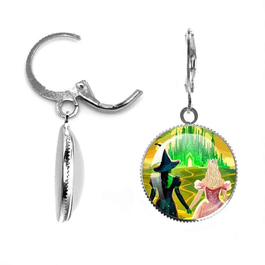 The Movie Wicked Elphaba&Linda Cosplay 20MM Glass Cabochon Earrings Jewelry Accessories Earring Jewelry Gift for Couple