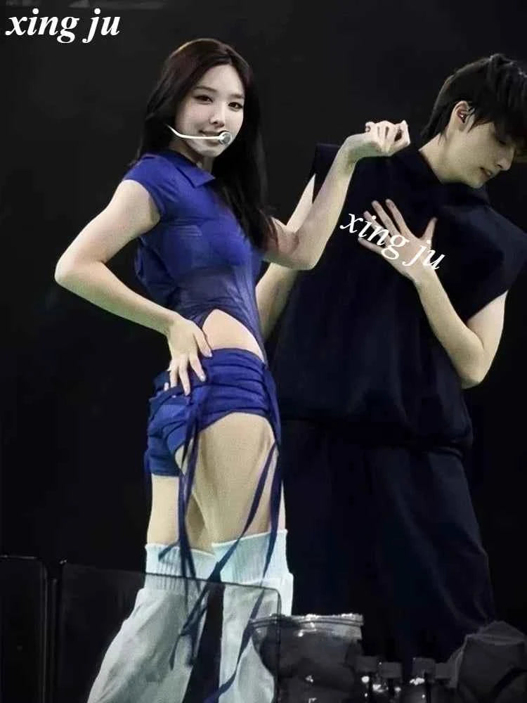 Xing Ju Women'S Mesh Jumpsuits Tassel Tight Shorts Jazz Dance Costumes Singer Kpop Outfits Nightclub DJ Stage Performance Wear