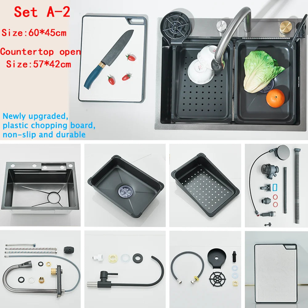 Nekjcag 304 Stainless Steel Single Bowl Sink with Waterfall Faucet