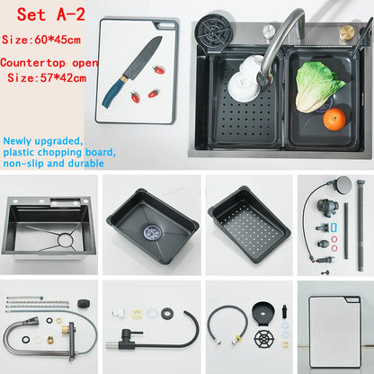 nekjcag 304 Stainless Steel Single Bowl Kitchen Sink with Waterfall Faucet