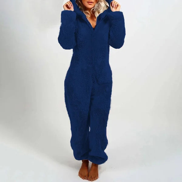 Women Hooded Sleepwear Onesies Fluffy Plush Thermal Warm Hoodies Jumpsuits Rompers Loose Zipper Bodysuits Pajamas Overall 5XL