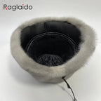 Women's Real Mink Fur Bucket Hat - Warm Winter Dome Cap