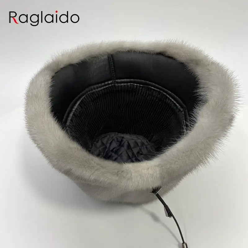 Women's Real Mink Fur Bucket Hat - Warm Winter Dome Cap