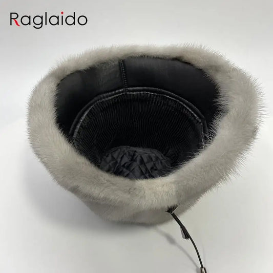 Hot Luxury Women Hat Real Mink Fur Winter Fashionable Woman Bucket Hats Cold Cap Outdoor Warm Snow Fur Bucket Hat Dome Nana hats
