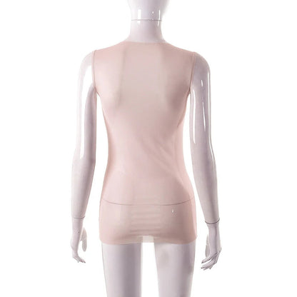 Fashion Trendy Round Collar Sleeveless Tank Mesh Sexy Article Print Slim Casual Top Women Hipster Wear SS69