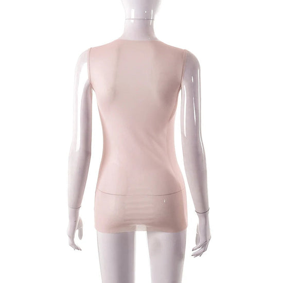 Fashion Trendy Round Collar Sleeveless Tank Mesh Sexy Article Print Slim Casual Top Women Hipster Wear SS69