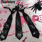 Women Men Y2K Girl Boy Gothic Harajuku Punk Steampunk Pre-Tied Ties Skeleton Necktie Accessories Halloween Cosplay Tie Choker SS69