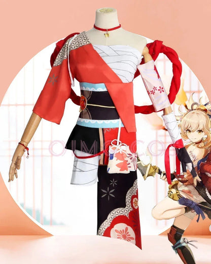 Genshin Impact Yoimiya Cosplay Costume Adult Carnival Uniform Wig Anime Halloween Party Costumes Masquerade Women Game SS69