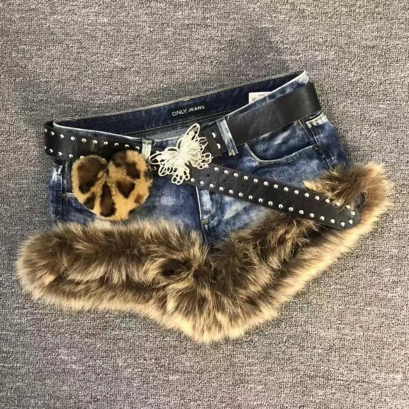 New American Y2k Retro Brown Hair Spliced shorts Trendy Old Hot Girl Low Waist Jeans Vintage Hip-hop Street Clothing Women SS69 39.69 YL-Butterfly Rivet / S