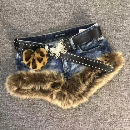 New American Y2k Retro Brown Hair Spliced shorts Trendy Old Hot Girl Low Waist Jeans Vintage Hip-hop Street Clothing Women SS69 39.69 YL-Butterfly Rivet / S