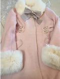 Japanese Sweet Cute Bow Pink Woolen Coat Winter New Versatile Lolita Girls Lace Love Warm Long Overcoat Liz Coat Women Clothes