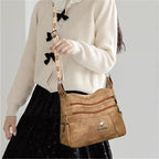 FXZLLQCN Vintage Faux Leather Multi-Layer Crossbody Bag
