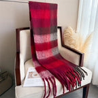 RUNMEIFACN Women's Winter Plaid Cashmere Blend Scarf with Tassels
