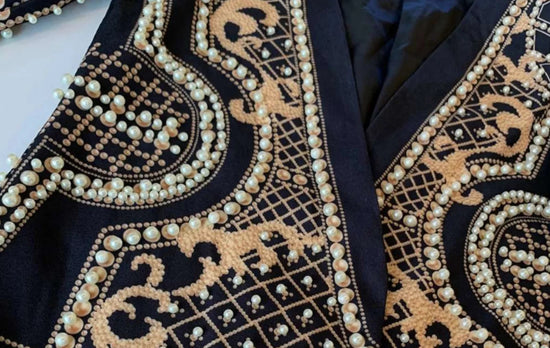 Pearl Embroidery Female Jacket, Full Sleeve Slim Jackets, V Neck, Hidden Button Print Suit, Large Size, Fall Fashion SS69