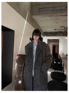 Mauroicardi Autumn Winter Oversized Extra Long Warm Thick Gray Wool & Blends Coat Women Loose Casual Fluffy Korean Fashion 2024