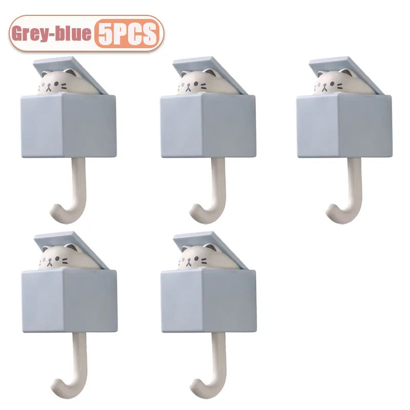 Self-Adhesive Cat Wall Hooks, Cute Animal Decorative Hanger