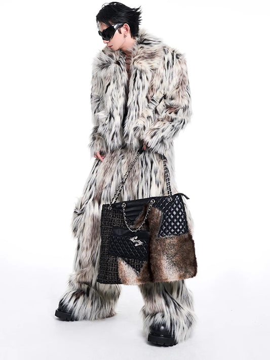 Mauroicardi Autumn Winter Long Colorful Thick Warm Hairy Fluffy Faux Fur Wide Leg Pants Men Pockets Runway Fashion Streetwear