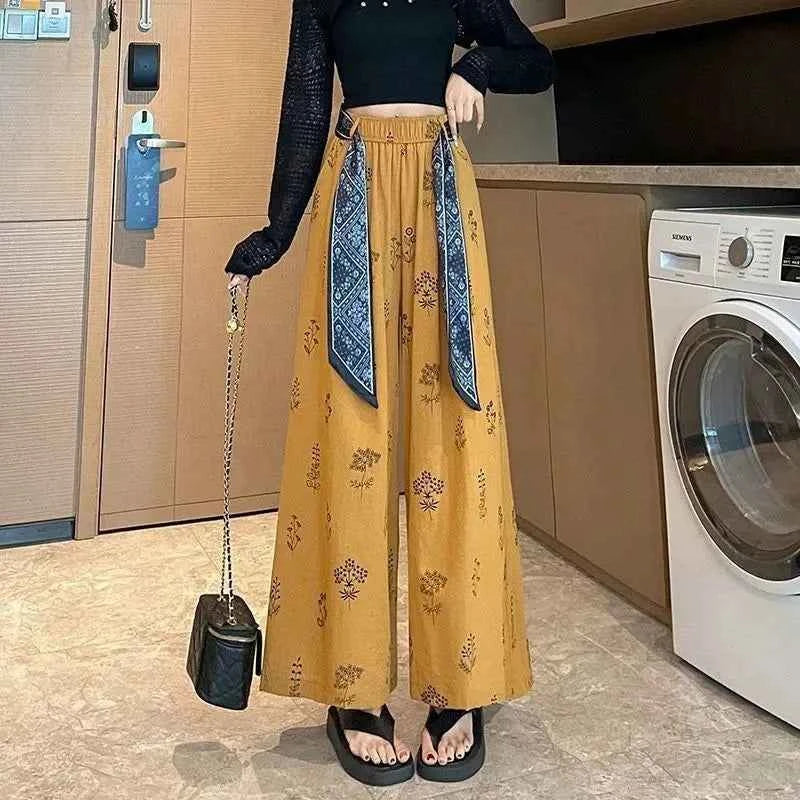 Women's Retro Comfortable Pants Printed Thin Office Lady Fashion New Arrival Trendy Breathable