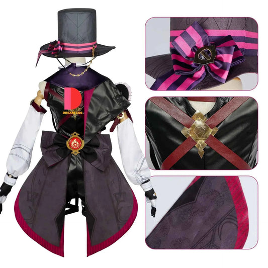 Genshin Impact Fontaine Lyney Cosplay Costume Magician Leather Uniform Short Hair Wig Glove Twins Halloween Carnival Game Outfit