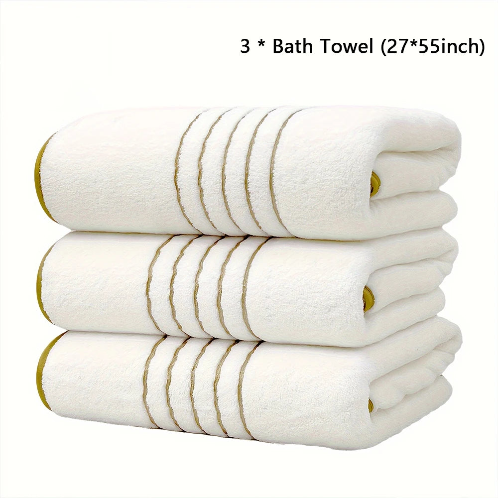 2/3/6/8 Pcs Bath Towel Set White & Gray with Gold Accents, Soft Absorbent Premium Towels for Home, Hotel & Bathroom