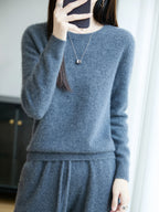 Addonee Women's 100% Merino Wool O-Neck Pullover Sweater