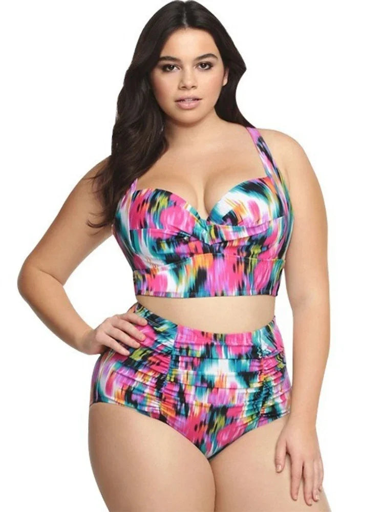New Sexy Plus Size Swimwear Push Up Bikini High Waist Swimsuit Women Female Oversize Beach Wear Bathing Suit 2024  Mujer 5XL SS69