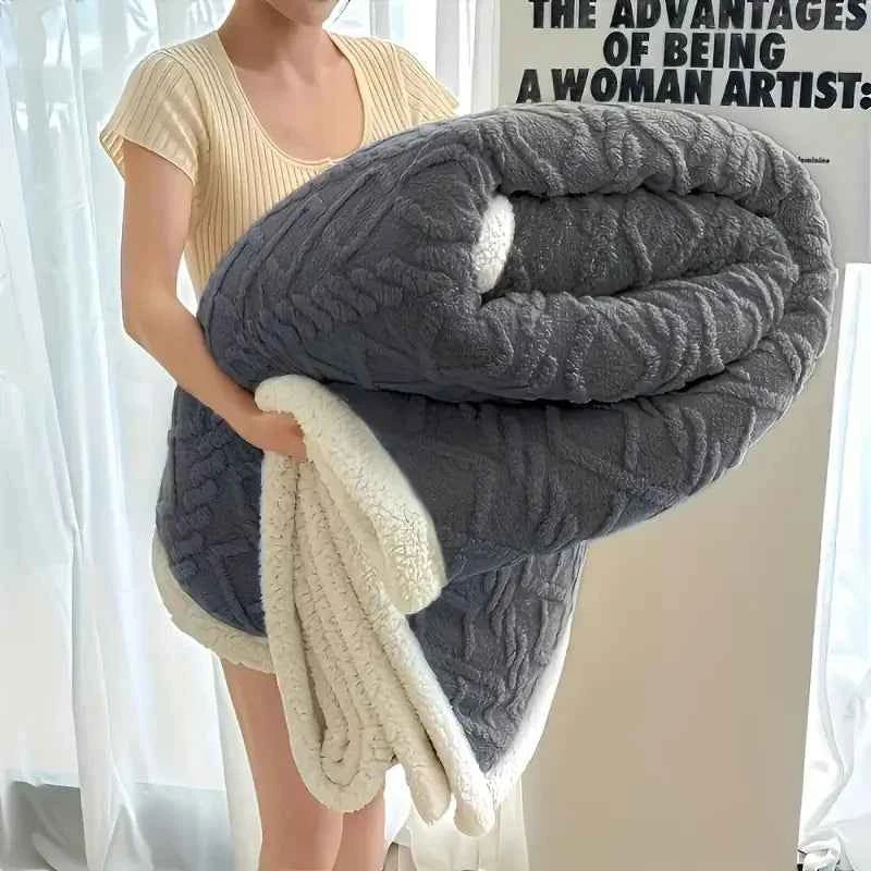 1pc Jacquard Sherpa Weighted Blanket 10lbs for Adults- Soft, Warm, and Thickened Calm Blanket for Ultimate Comfort
