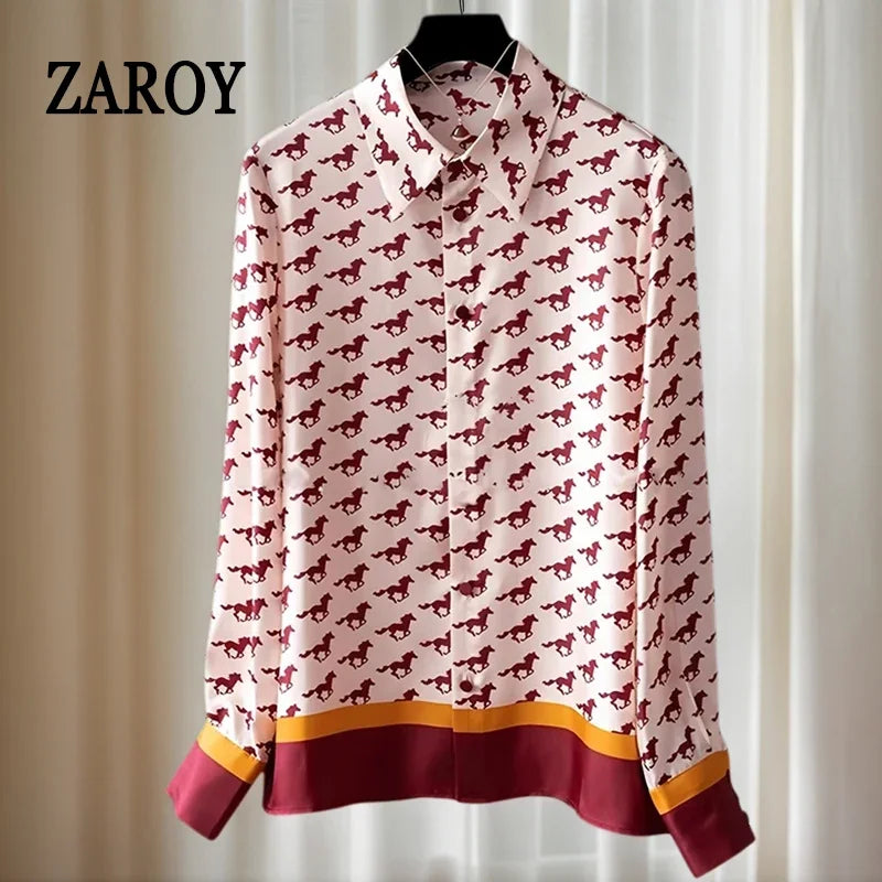 Camisas Newest Exclusive Women Luxury Shirt Long Sleeve Lapel Satin Shirt Old Money Print Brand Design Shirt OL Blouse руба