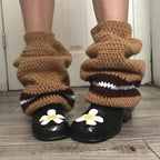 Women Knit Leg Warmers Contrast Color Knee High Socks Y2K Aesthetic Boot Cuffs Cover for Streetwear Kawaii Short Socks